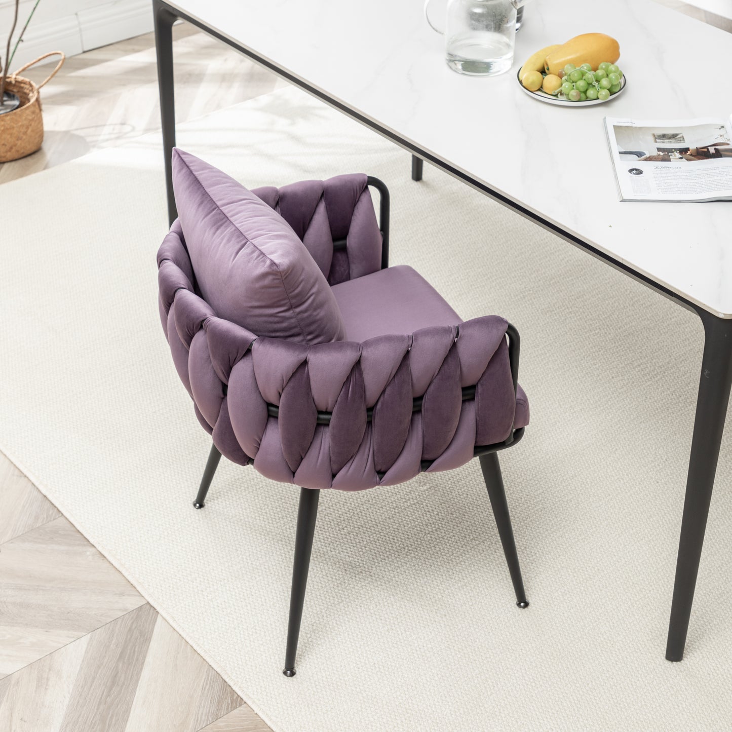 Marites Modern Velvet Weaving Dining Chairs Set