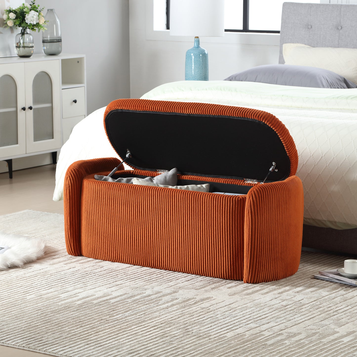 Calista Contemporary Upholstered Storage Ottoman