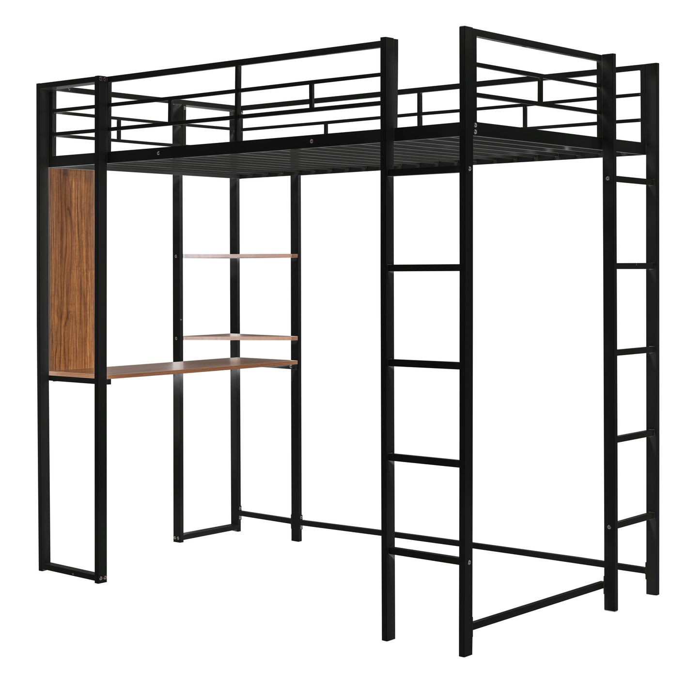 Oakridge Industrial Twin Metal Loft Bed with Shelves