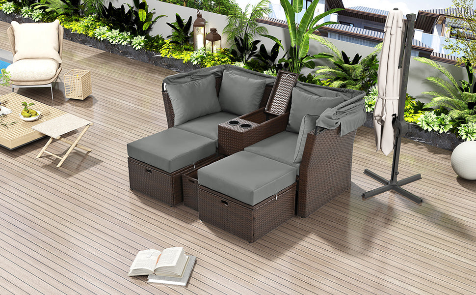 Amity Modern Loveseat Foldable Awning Daybed