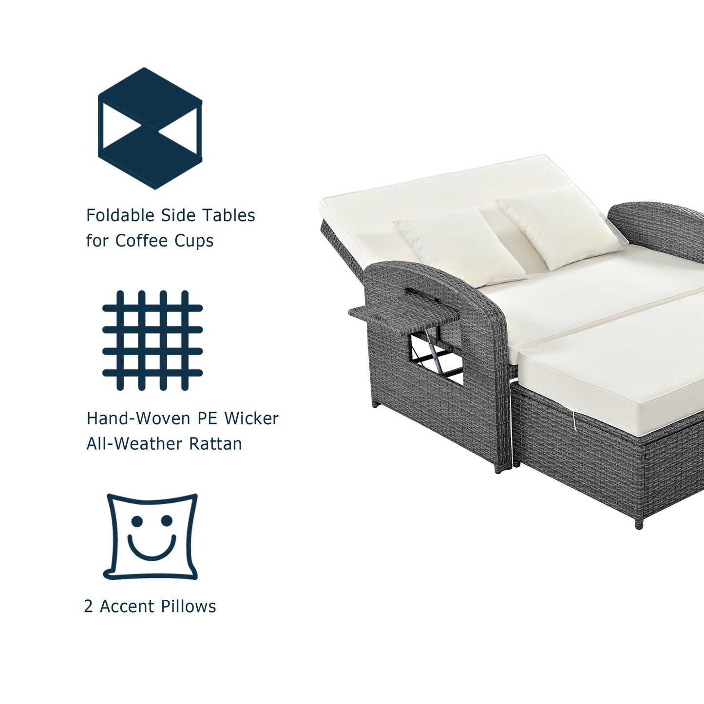 Healdsburg Contemporary Wicker Rattan Reclining Daybed