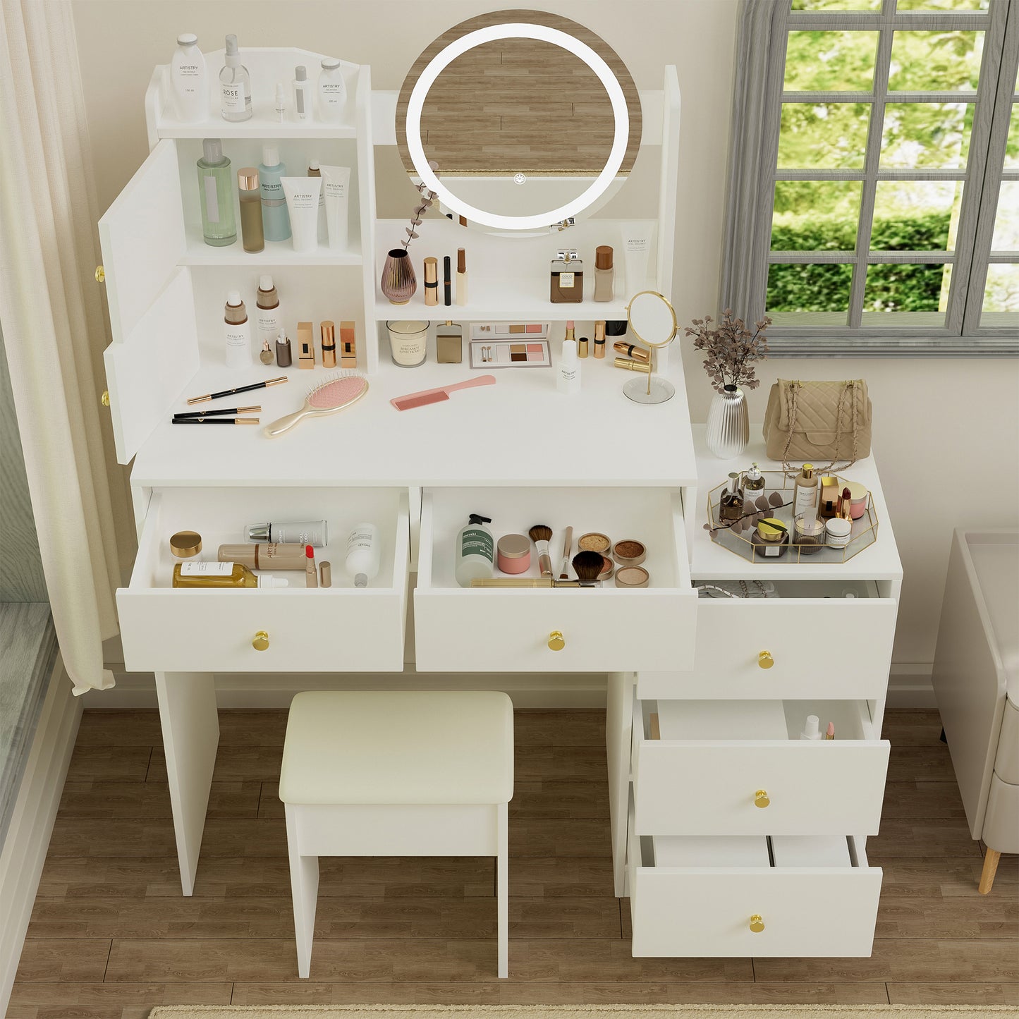 Calista Contemporary Velvet Vanity Desk