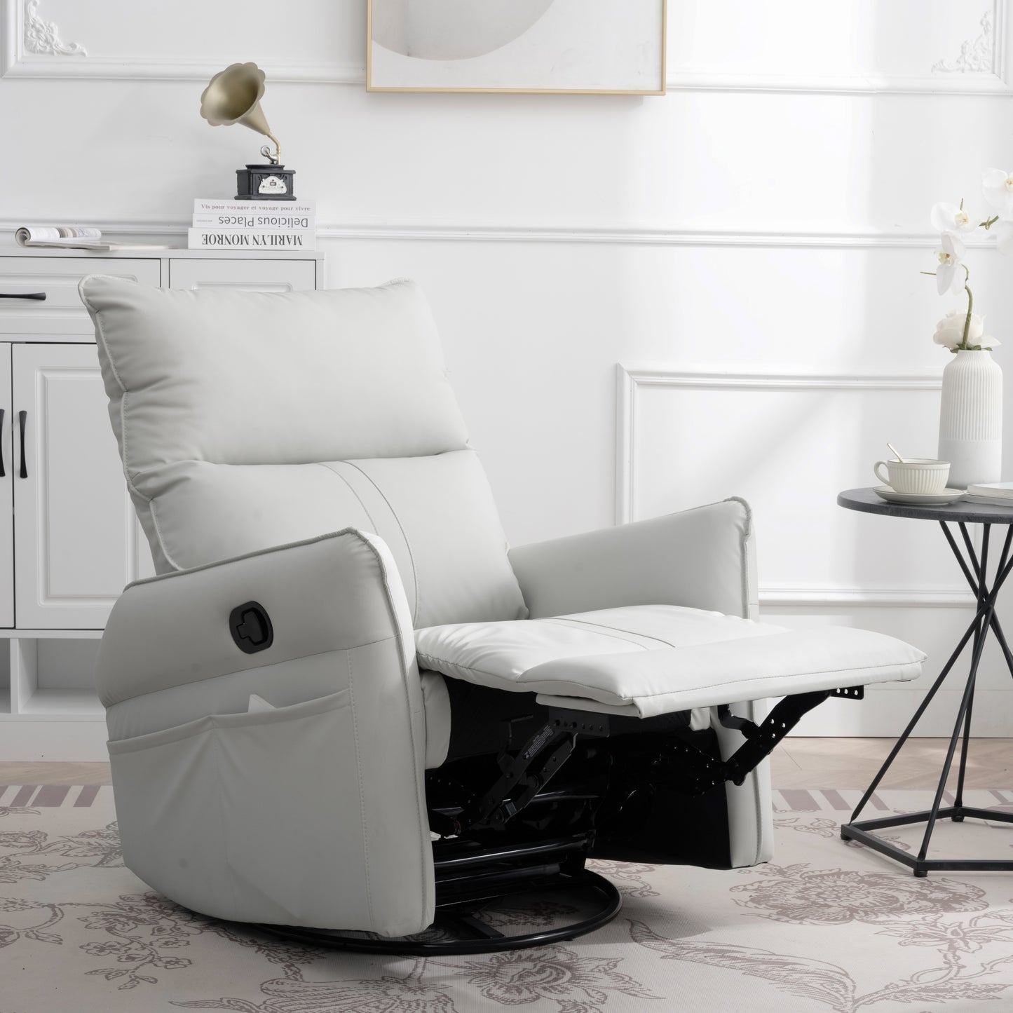 Marcel Contemporary Swivel Rocking Recliner Chair with Side Pocket