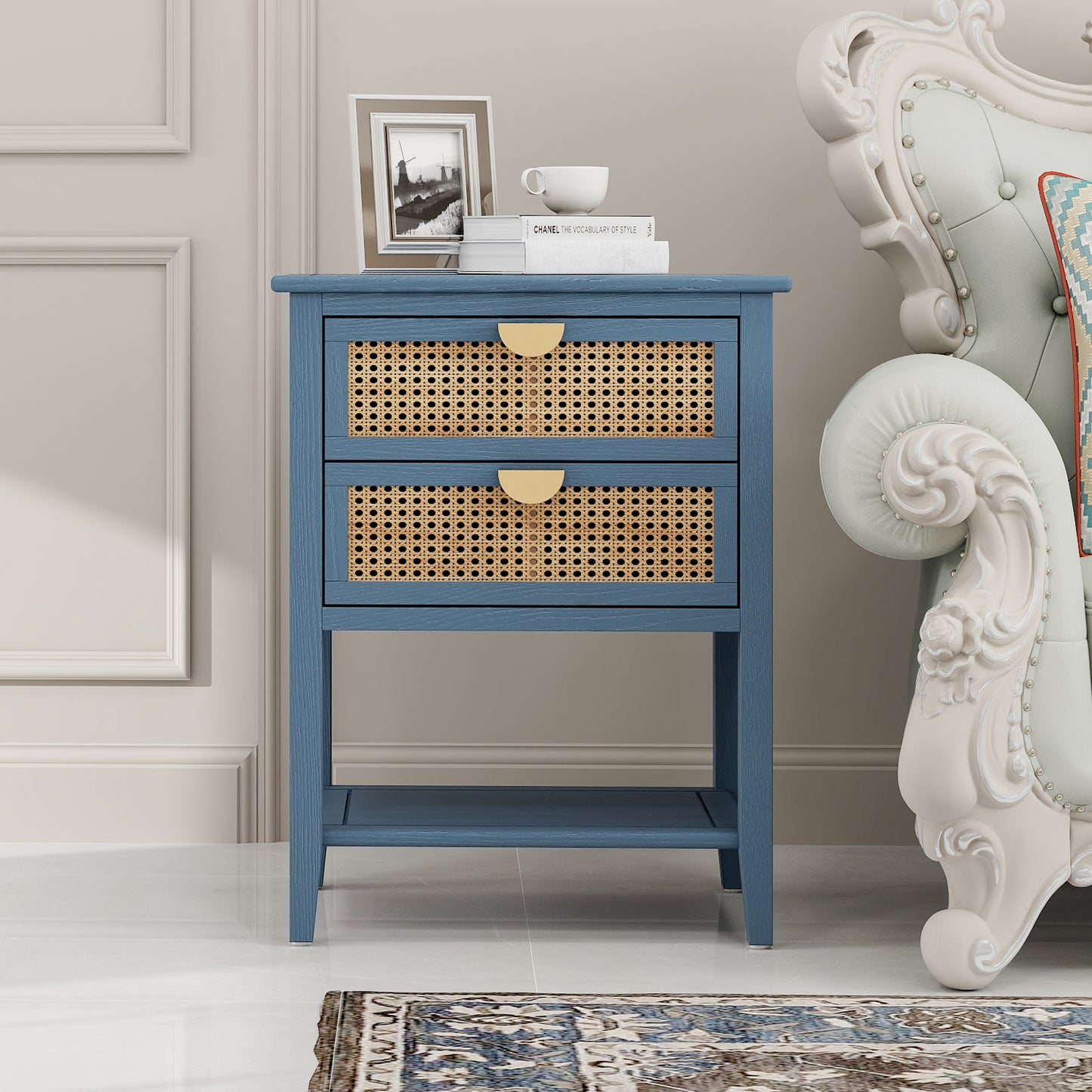 Amity Mid-Century Natural Rattan Side Table