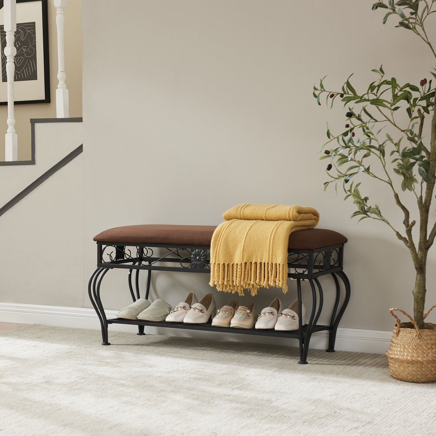 Justo Industrial Rustic Shoe Bench