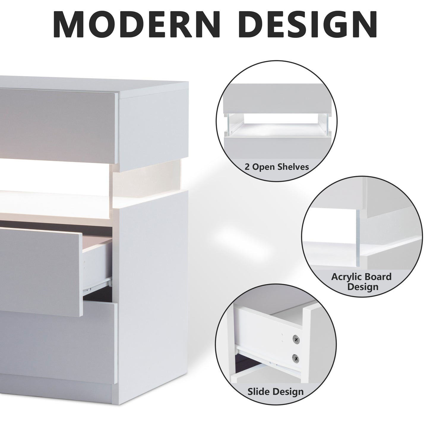 Fremont Contemporary Acrylic LED Bedside Table