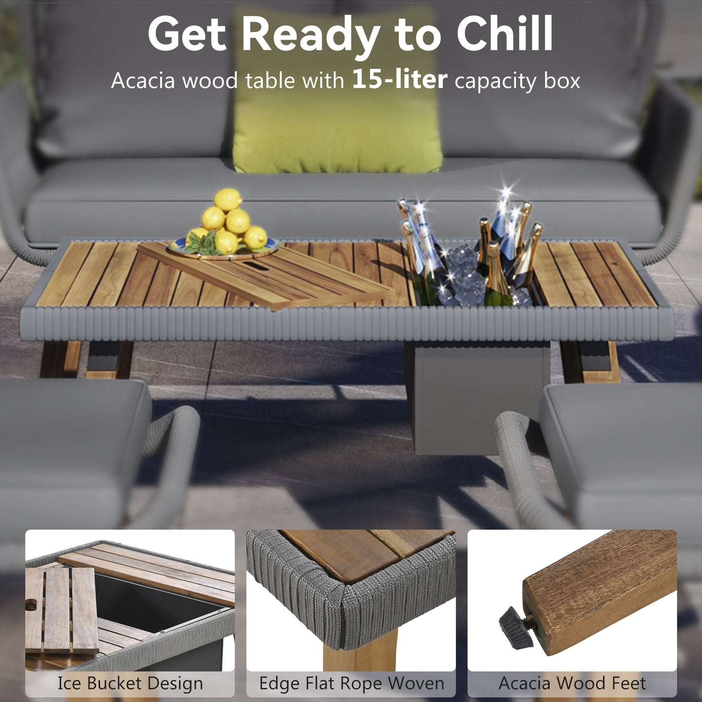 Calista Contemporary Outdoor Acacia Patio Set