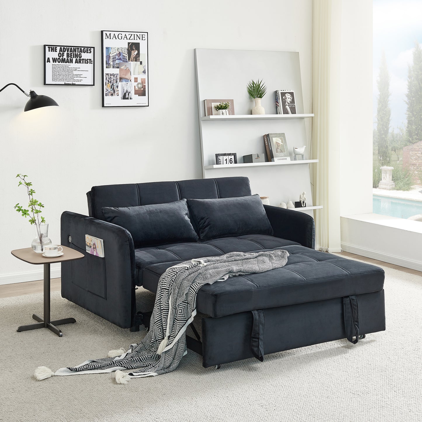 Irvington Modern Velvet Pull-Out Sofa