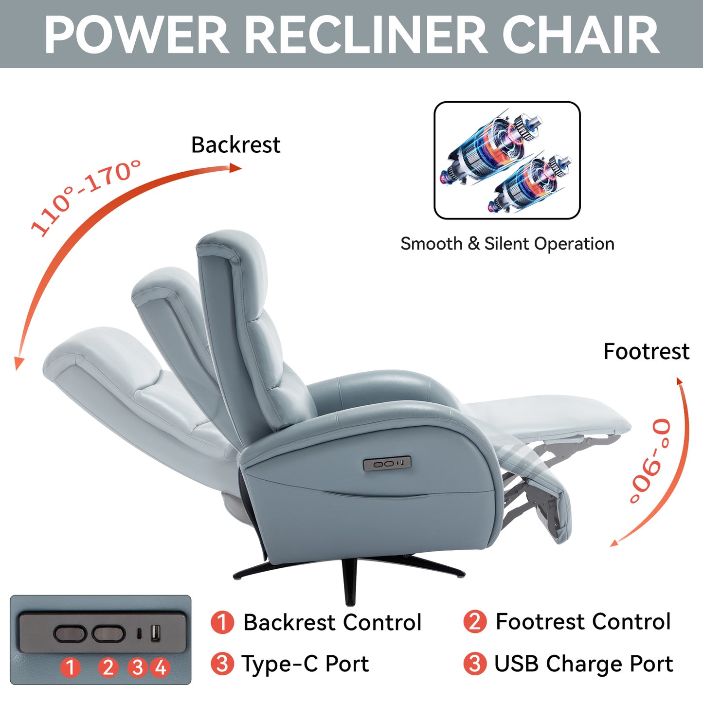Fremont Modern Leatheraire Swivel Recliner Chair