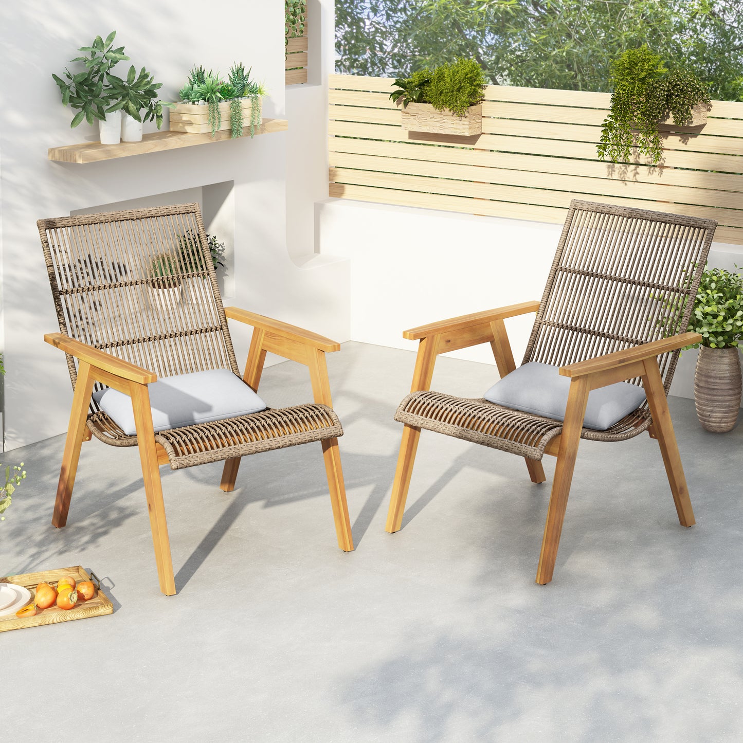 Elmcrest Contemporary Acacia Wicker Lounge Chair