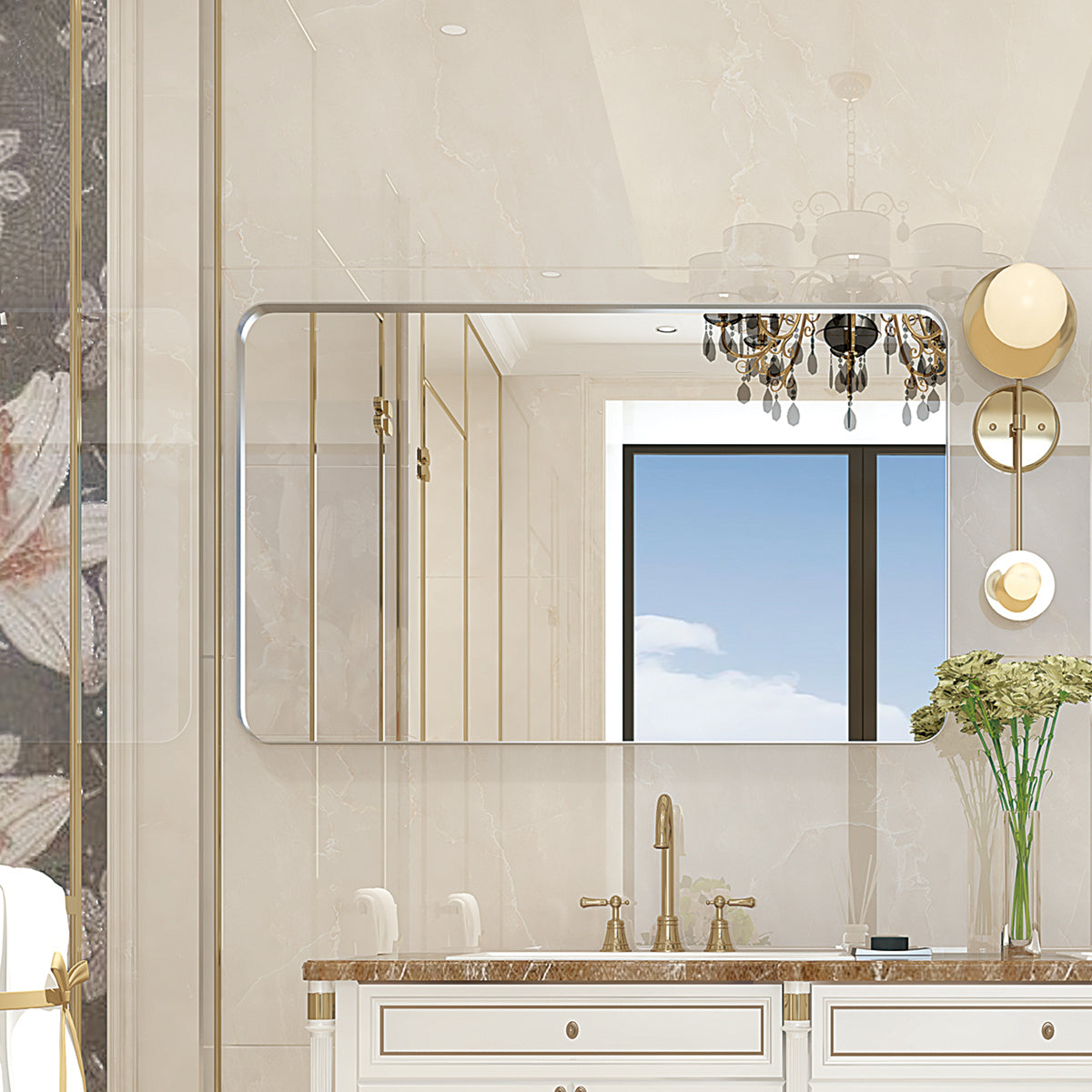 Somerset Modern Brushed Silver Bathroom Mirror