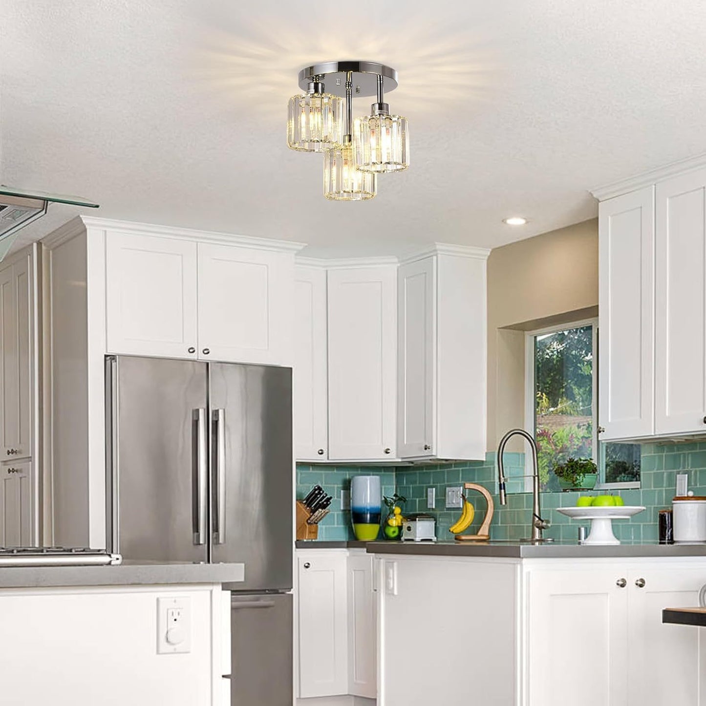 Eda Contemporary Crystal Flush Ceiling Light