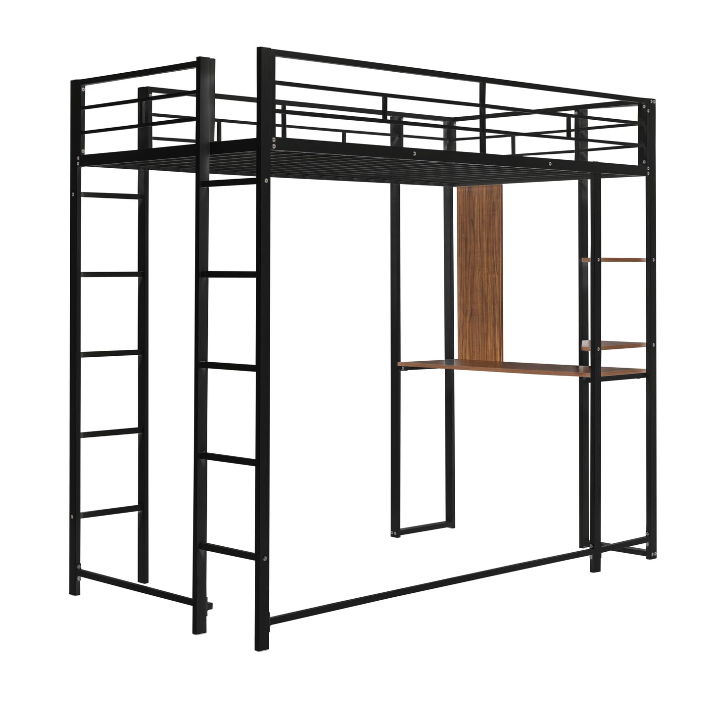 Oakridge Industrial Twin Metal Loft Bed with Shelves