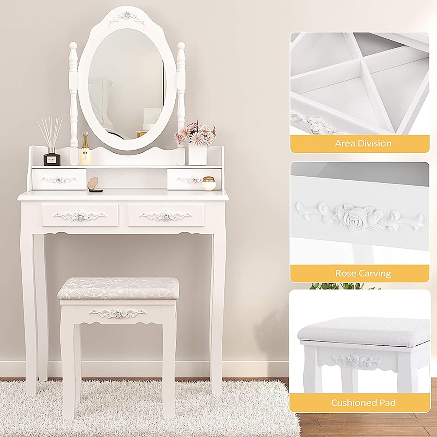 Justo Traditional Oval Vanity Dressing Set