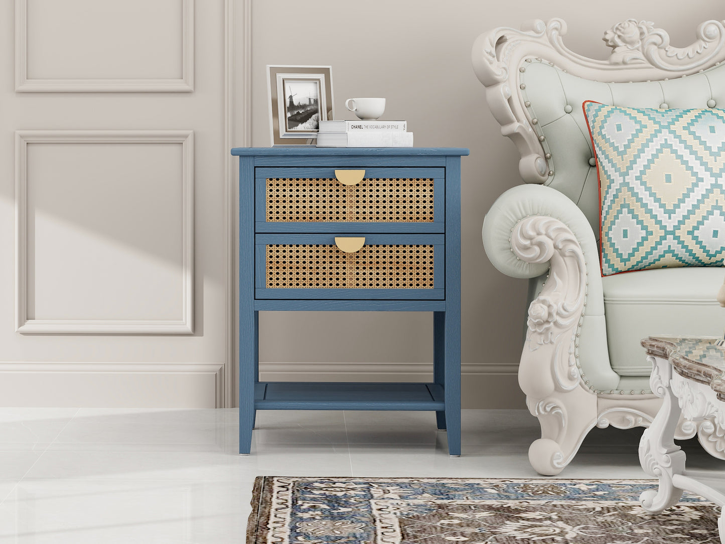 Amity Mid-Century Natural Rattan Side Table