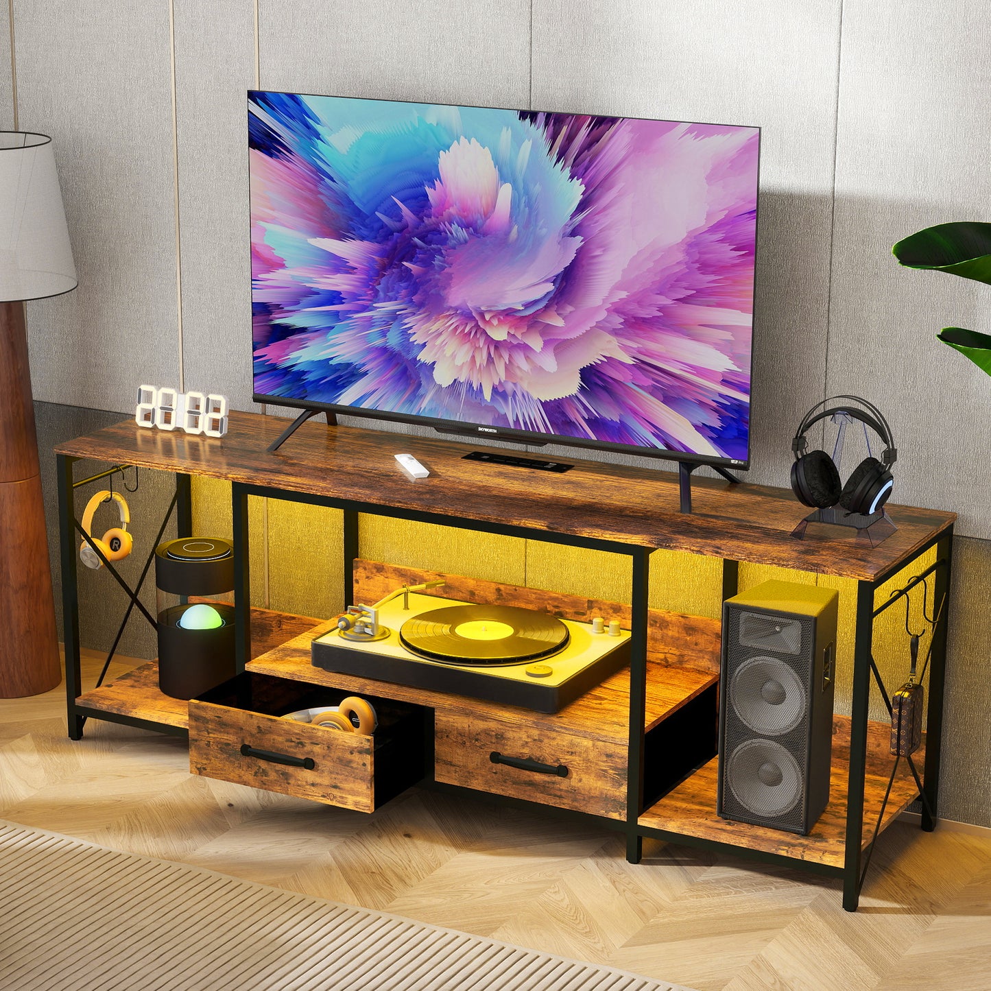 Justo Modern TV Stand with LED Lights and Storage