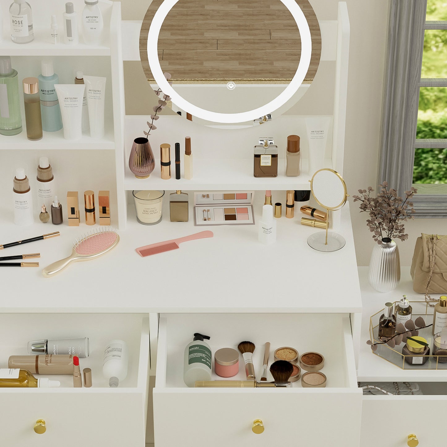 Calista Contemporary Velvet Vanity Desk