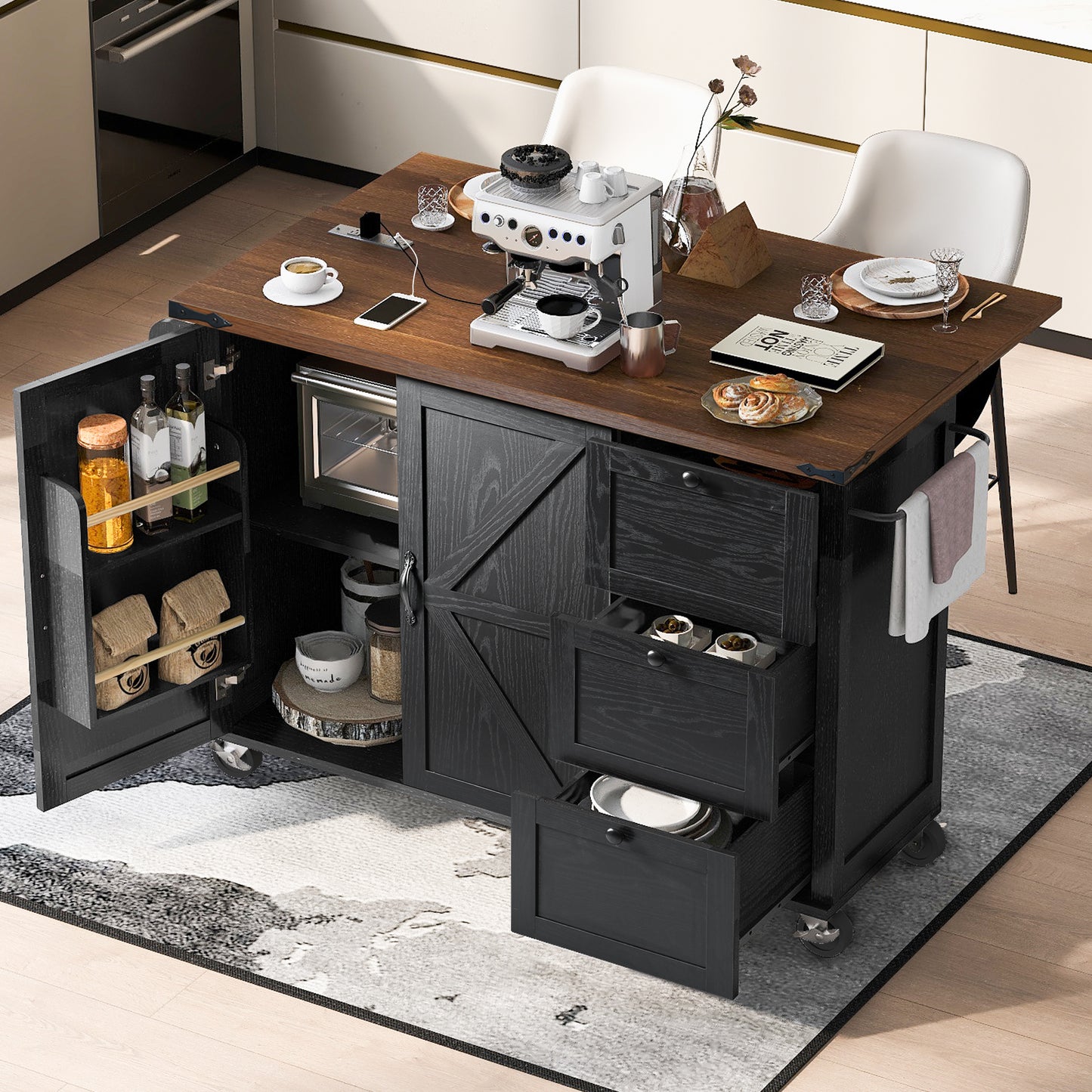 Westport Modern Farmhouse Rolling Kitchen Cart