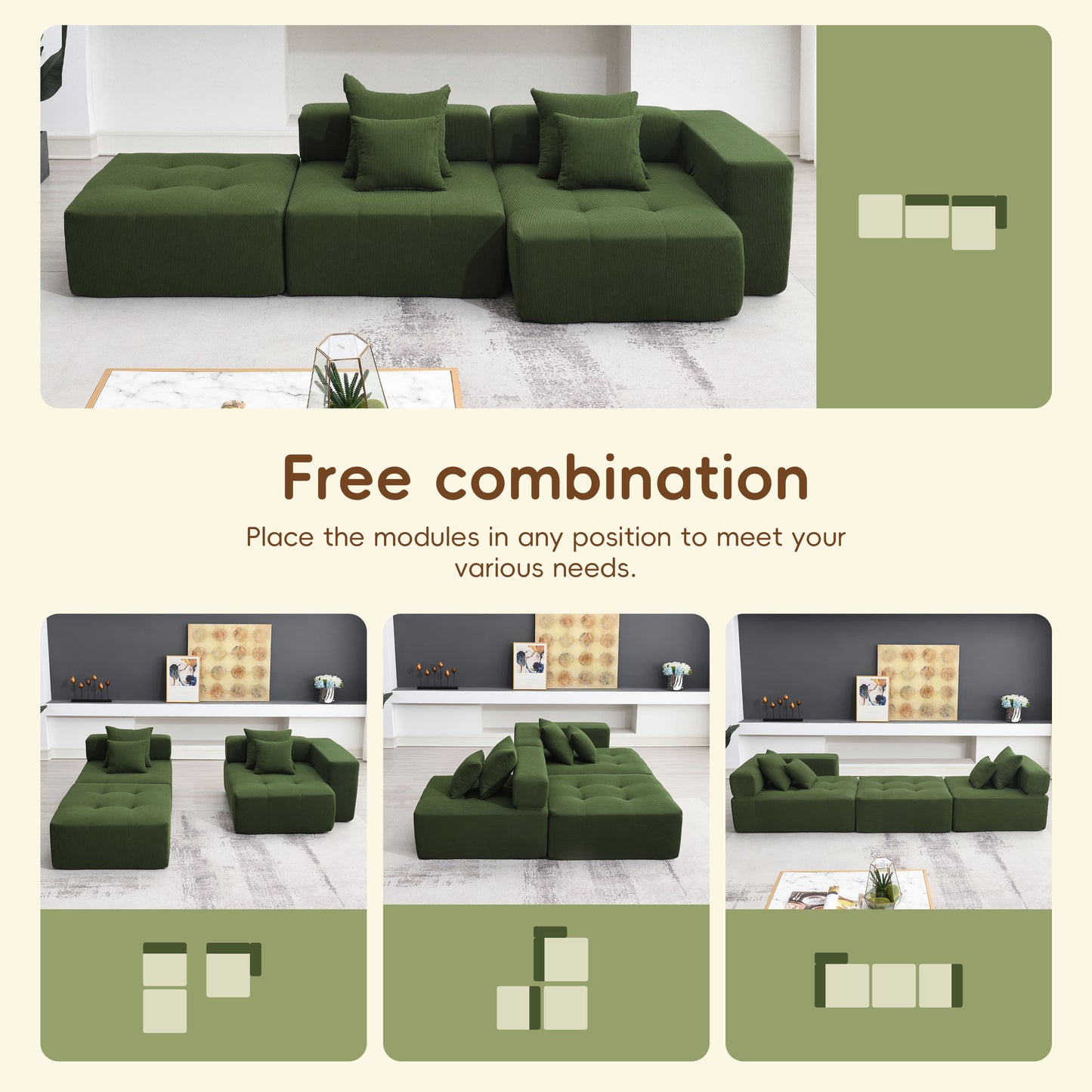 Eda Contemporary Modular Corduroy Sectional Sofa