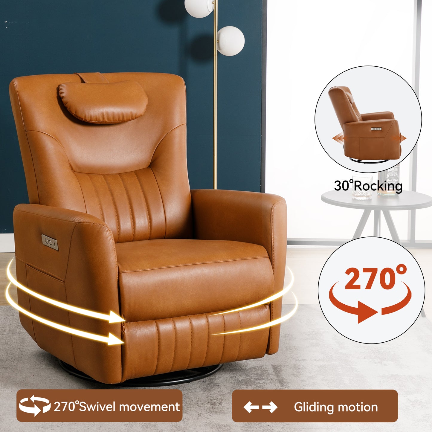 Oakridge Modern Leatheraire Swivel Recliner Chair
