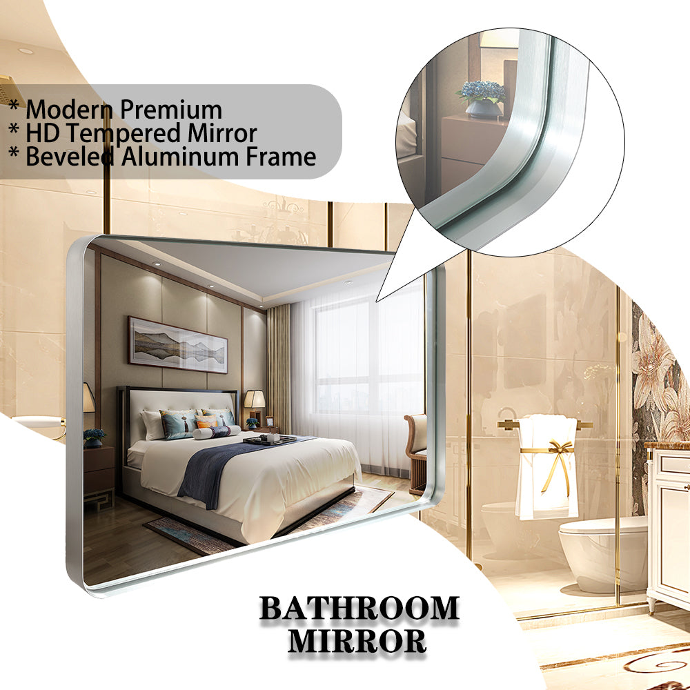 Somerset Modern Brushed Silver Bathroom Mirror