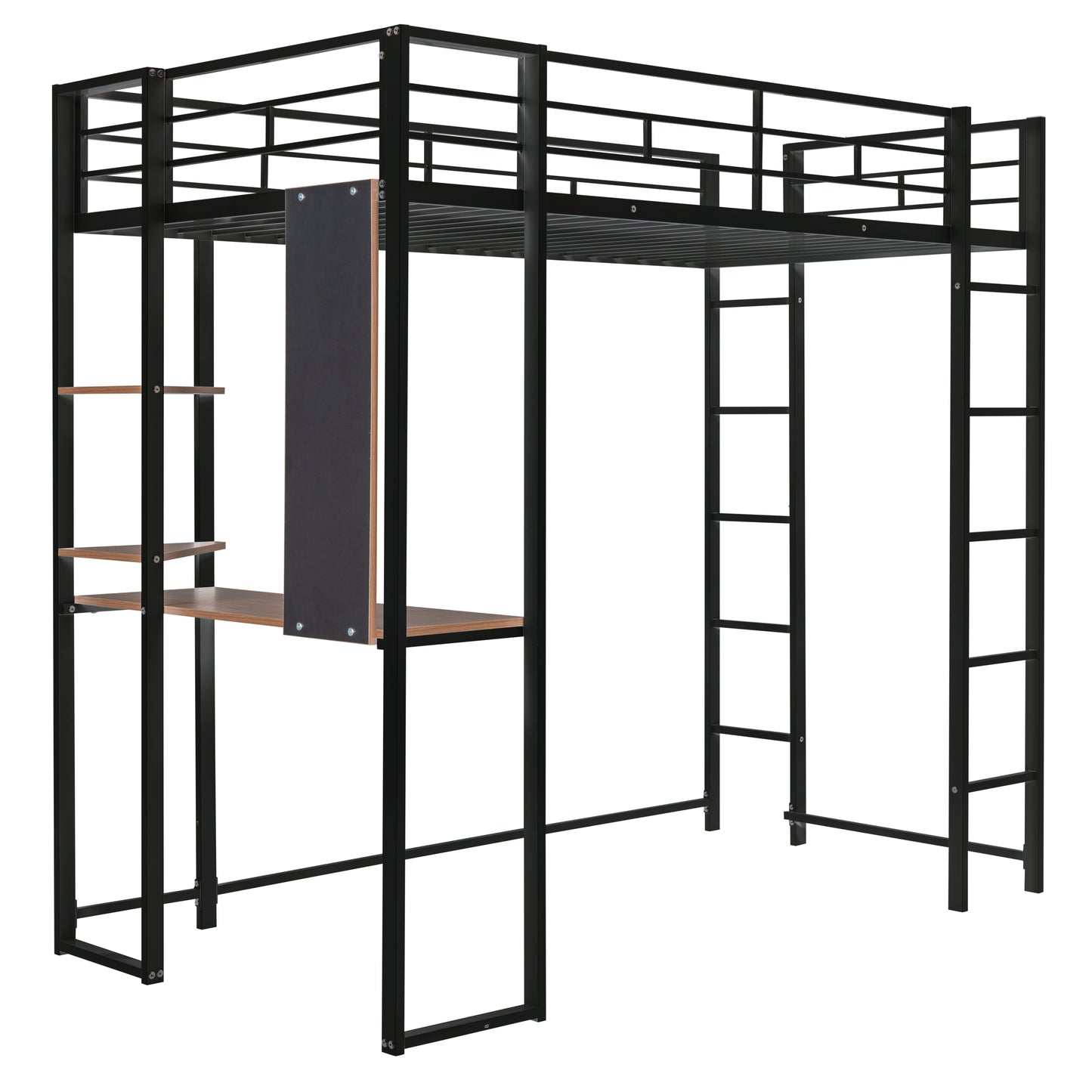 Oakridge Industrial Twin Metal Loft Bed with Shelves