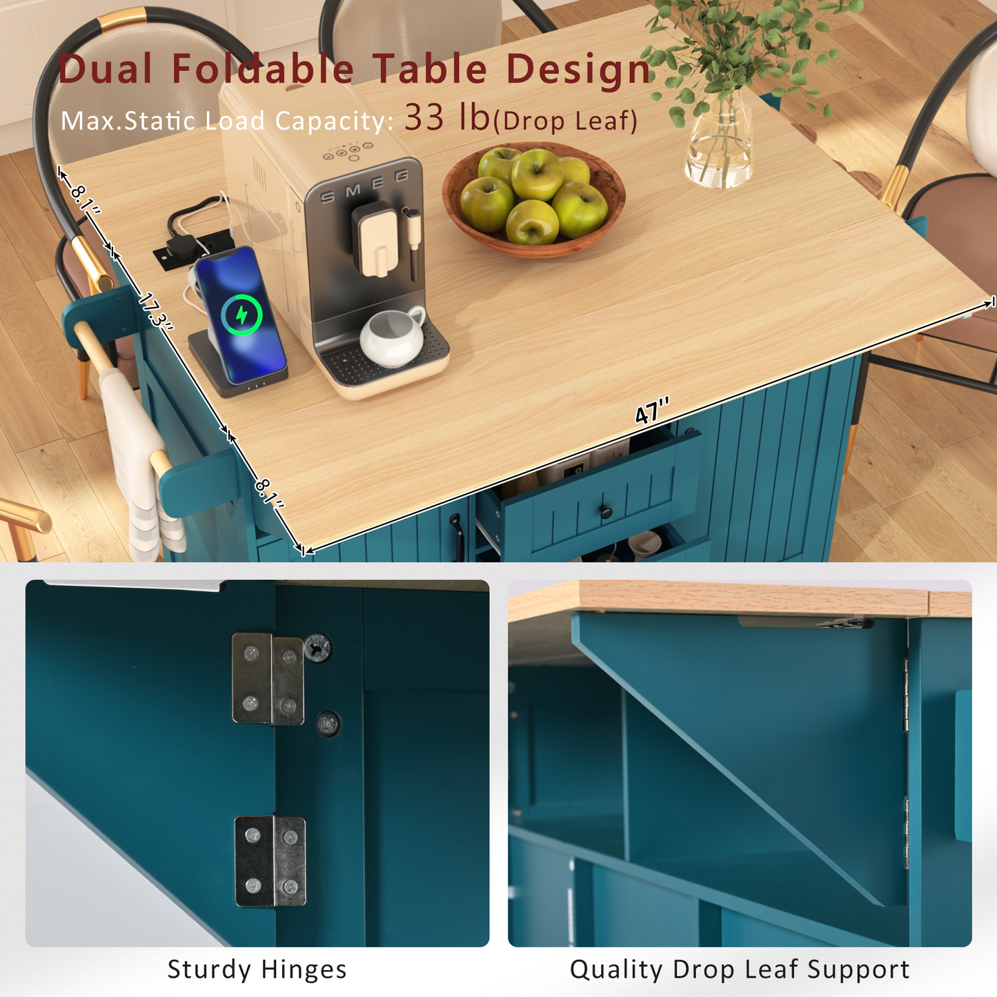 Cleo Modern Rolling Kitchen Cart