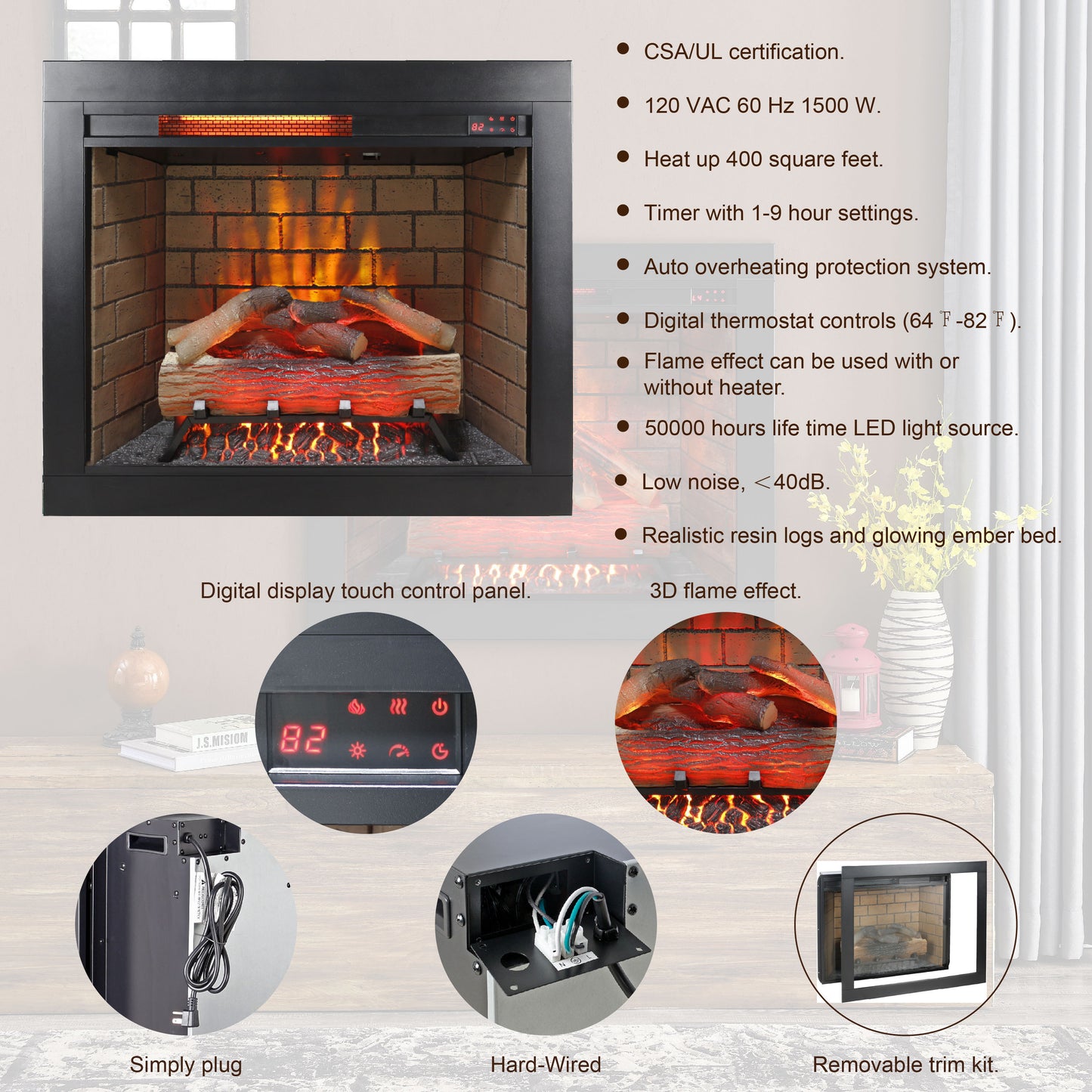 Bartholomew Modern Infrared Smokeless Electric Fireplace