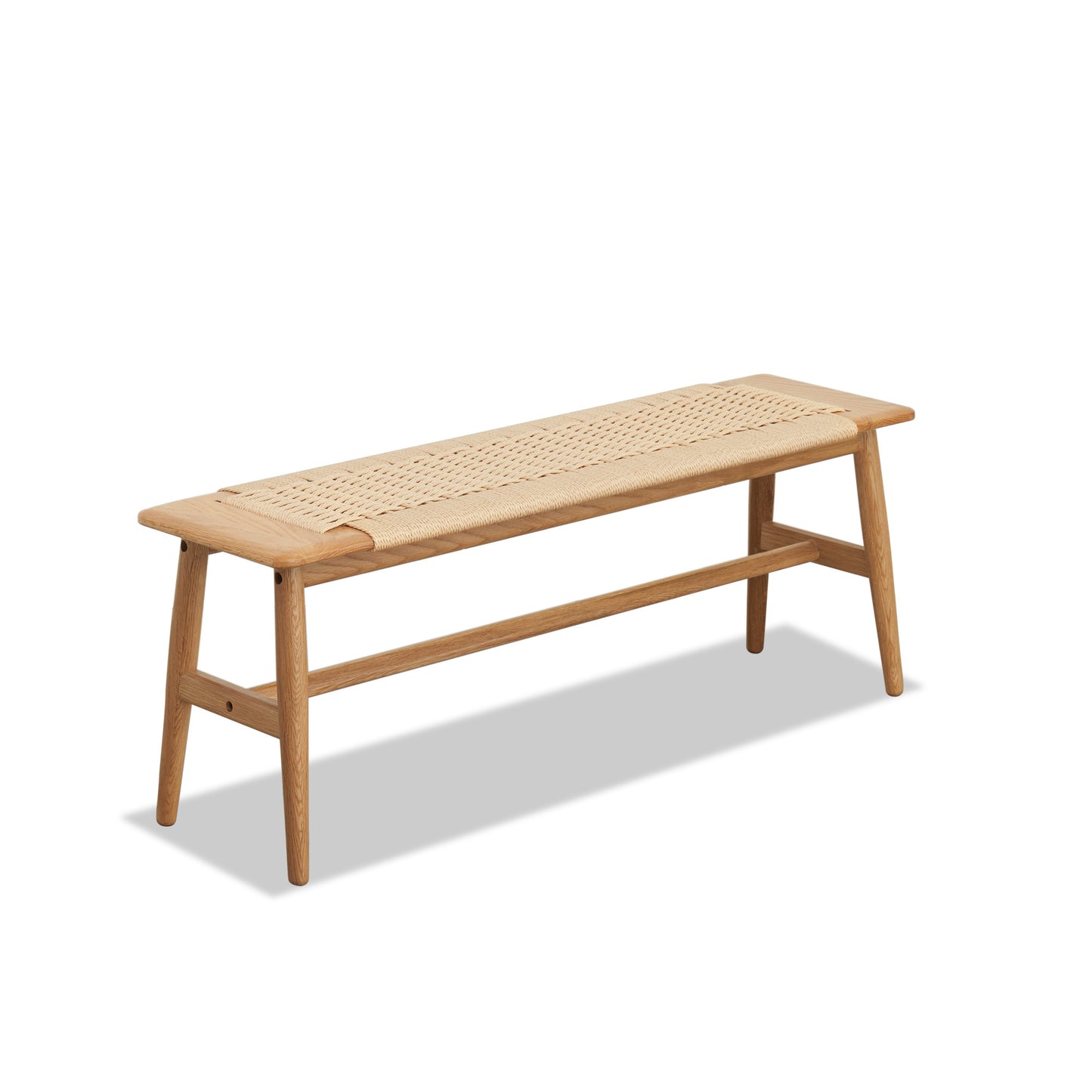 Calista Mid-Century Woven Natural Oak Wood Bench