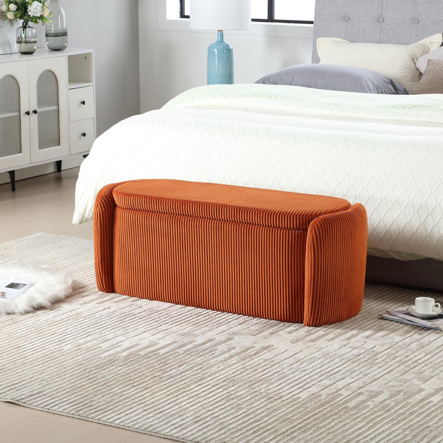 Calista Contemporary Upholstered Storage Ottoman