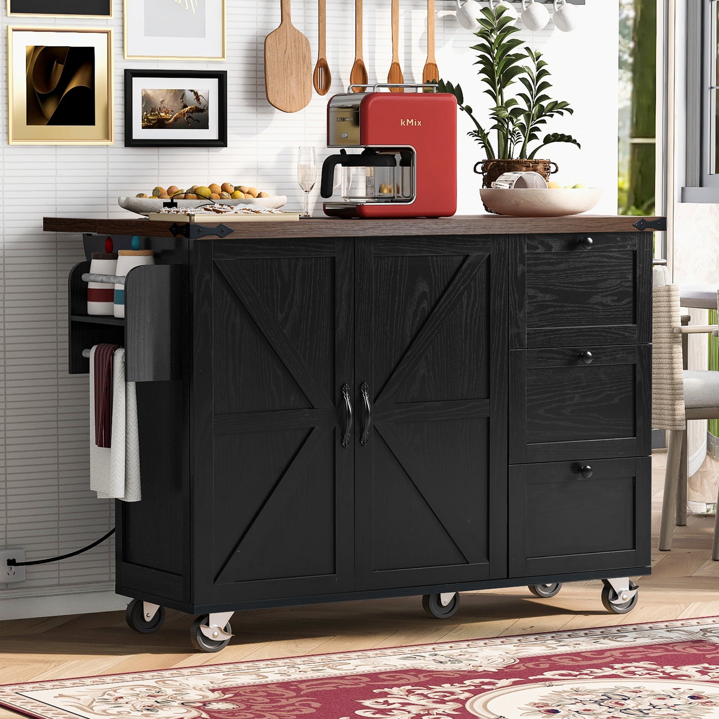 Westport Modern Farmhouse Rolling Kitchen Cart