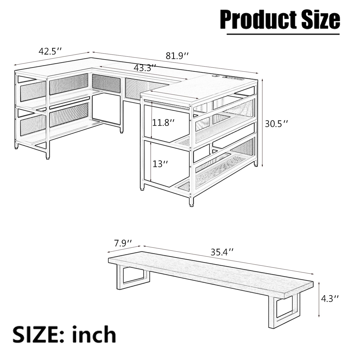 Elmcrest Industrial Vintage U Desk Storage