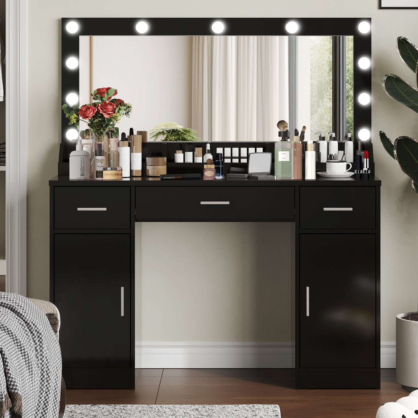 Elmcrest Contemporary Vanity Desk with Large Mirror