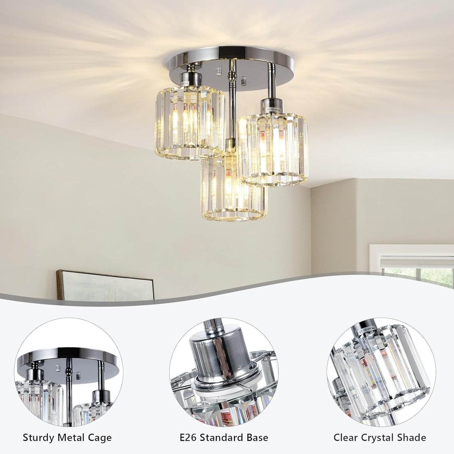 Eda Contemporary Crystal Flush Ceiling Light