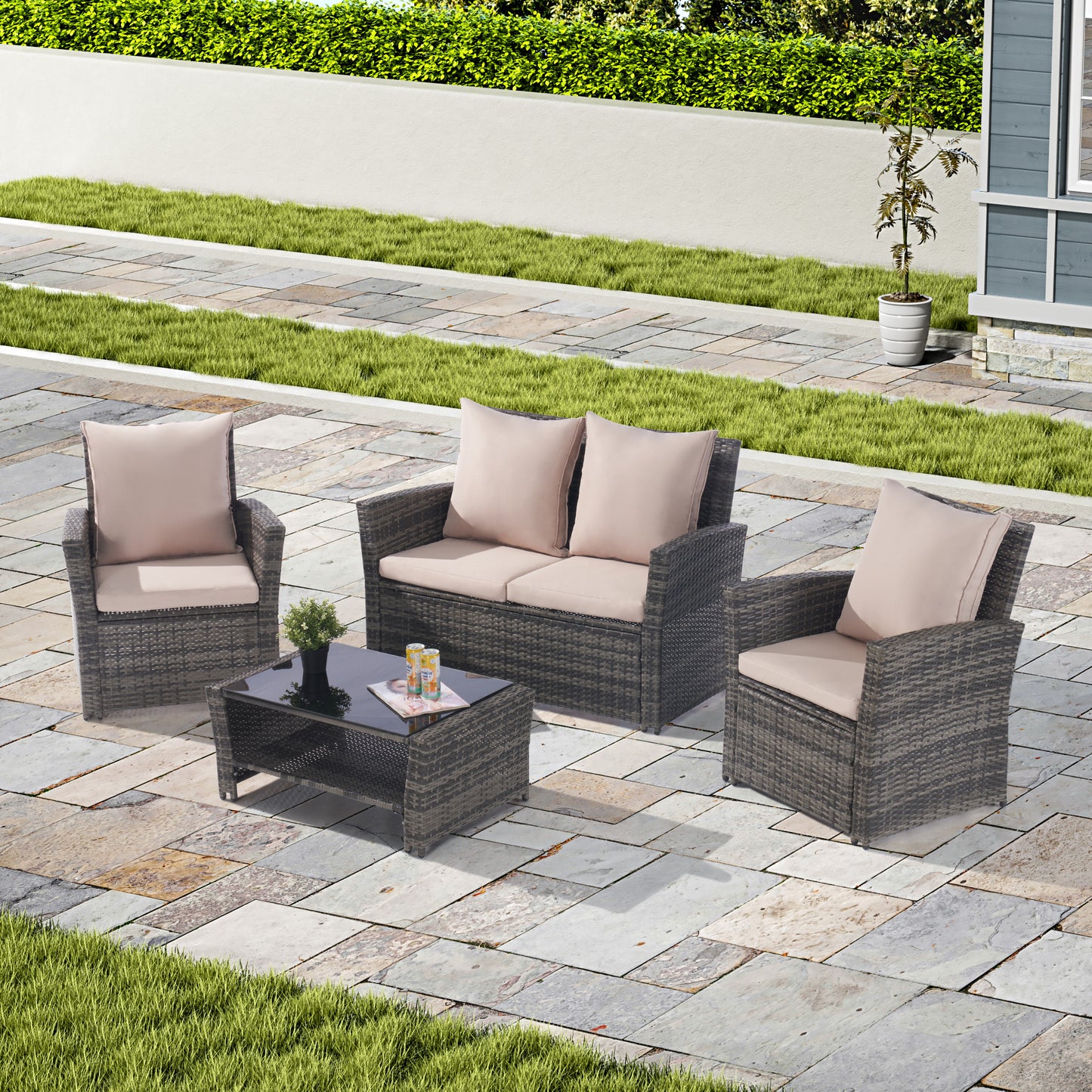 Marites Modern Patio Wicker Furniture Set