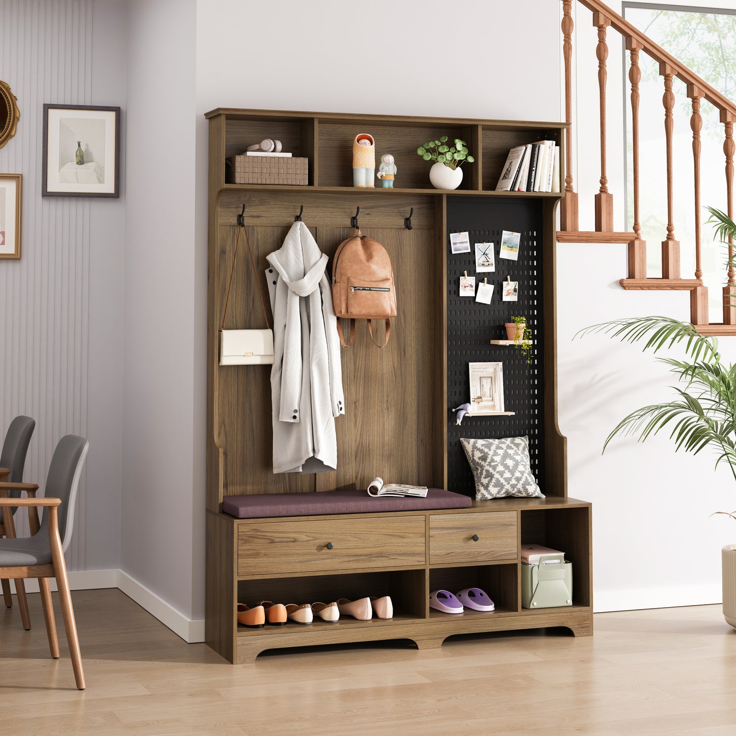 Cleo Modern Multi-Purpose Hall Tree with Bench and Pegboard