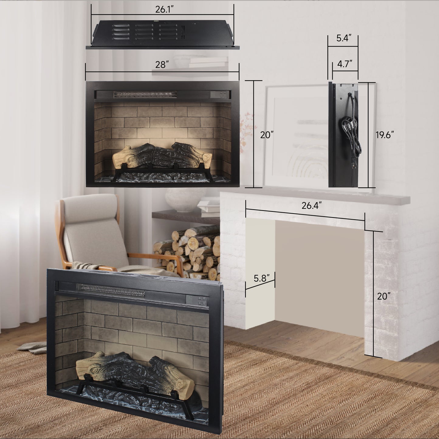 Emery Contemporary Electric Fireplace Insert