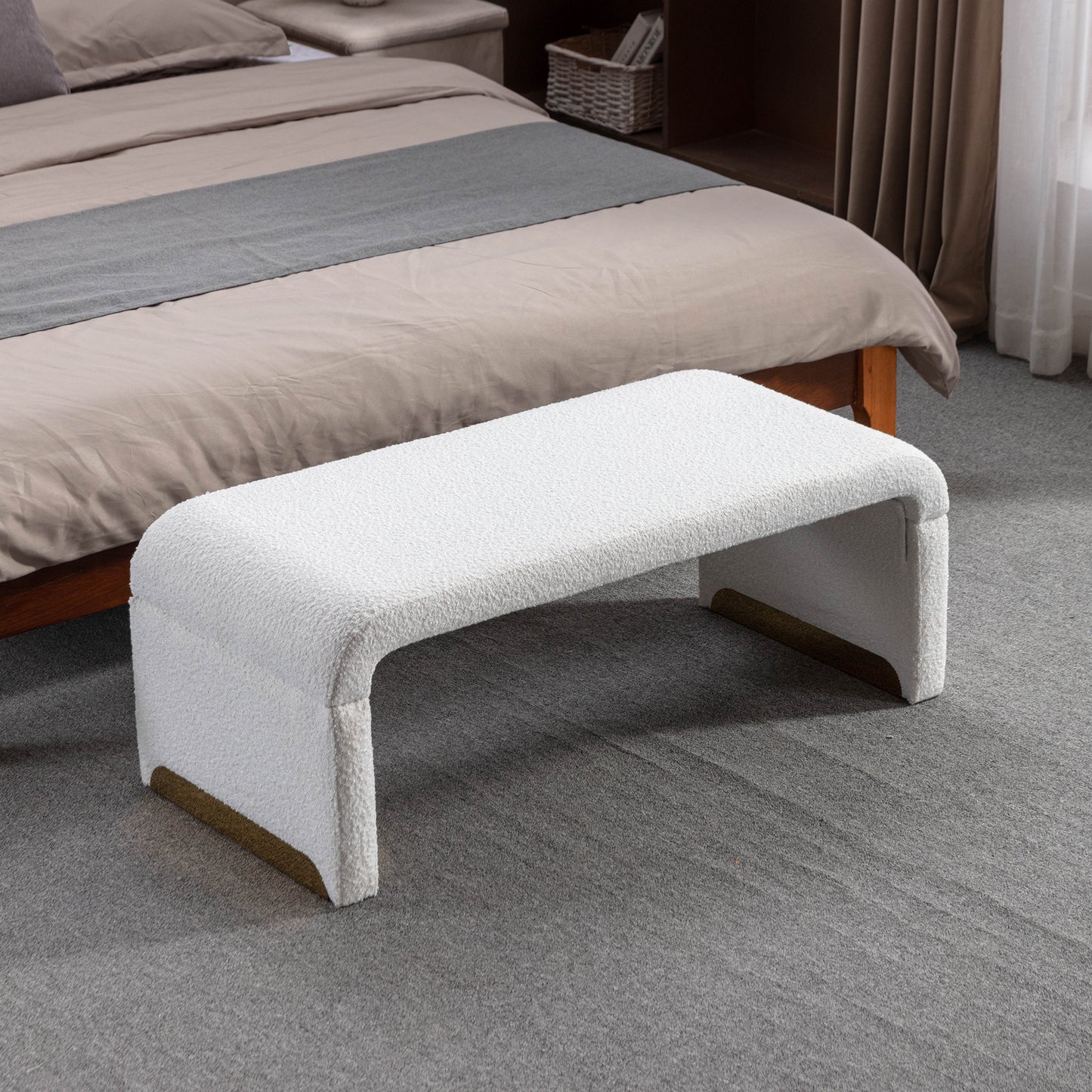 Mission Modern Boucle Fabric Ottoman Bench