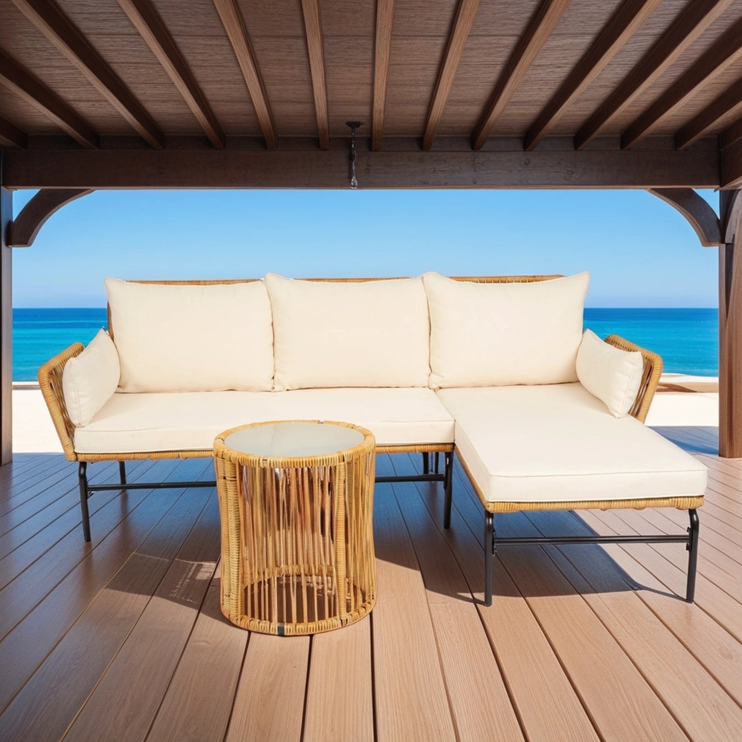 Marcel Modern Natural Wicker Patio Set