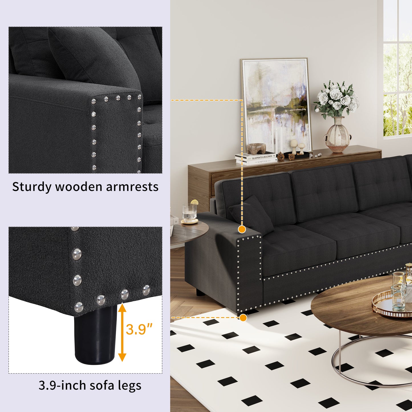 Calista Mid-Century L-Shaped Modular Sofa