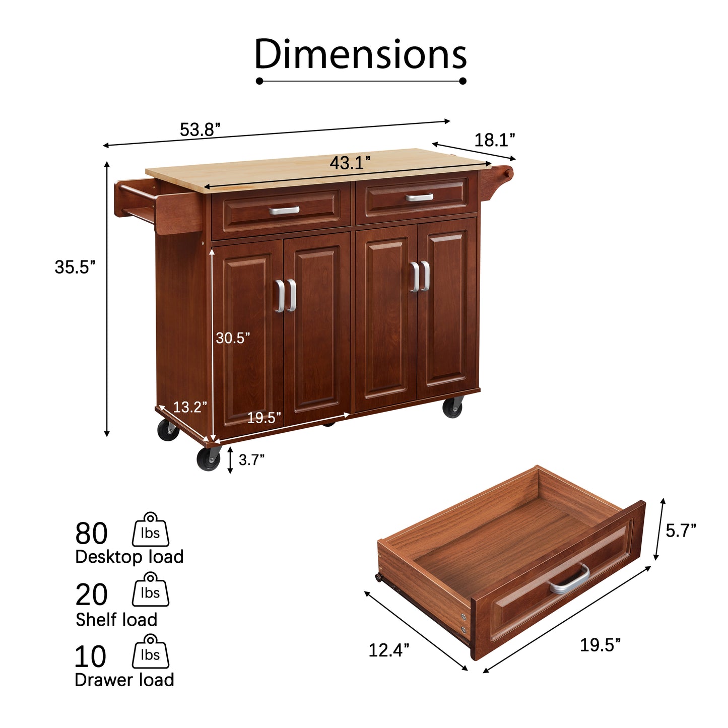 Elmcrest Traditional Velvet Kitchen Island Cart