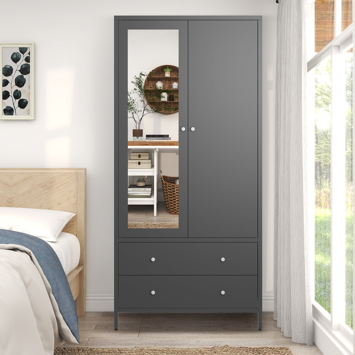 Kingsly Modern Metal Armoire Wardrobe