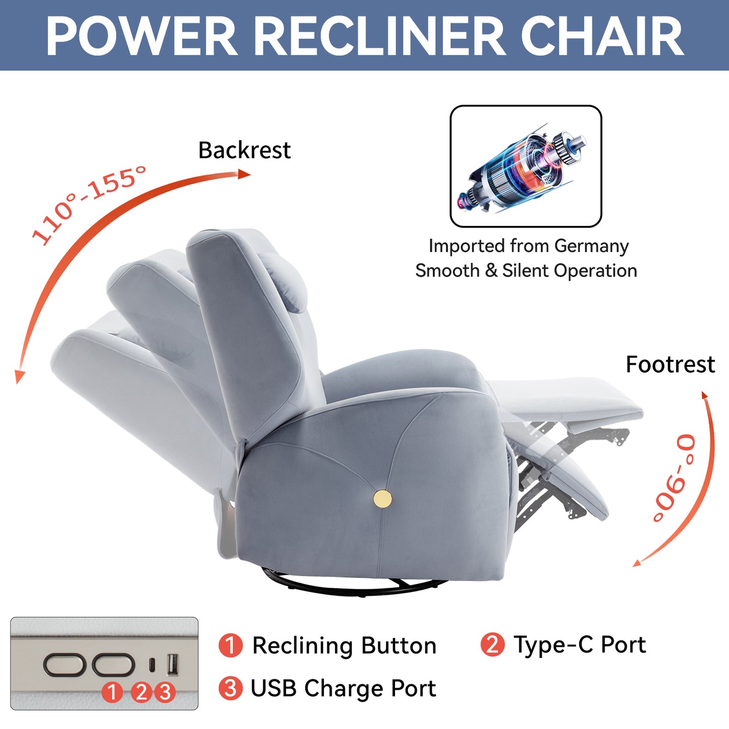 Warmsprings Modern Swivel Recliner Chair
