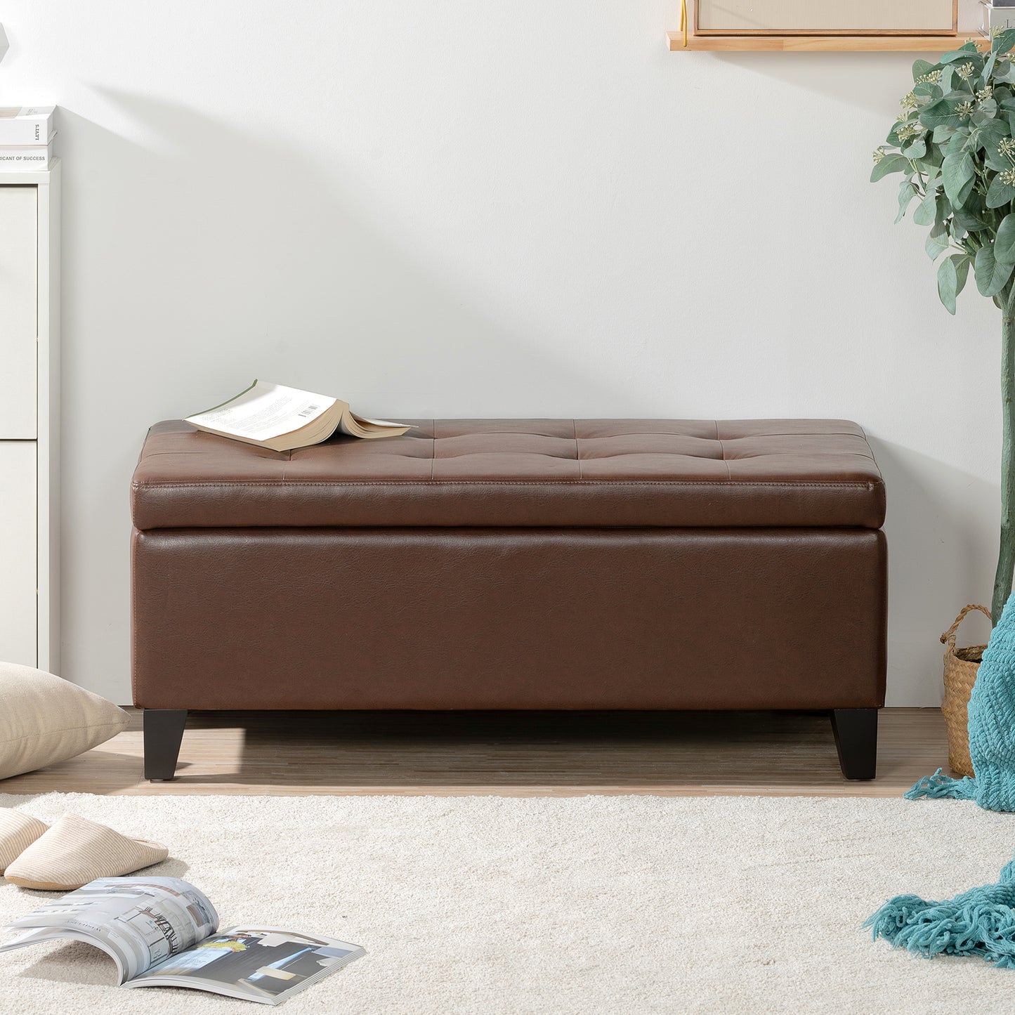 Marites Modern Leather Storage Ottoman