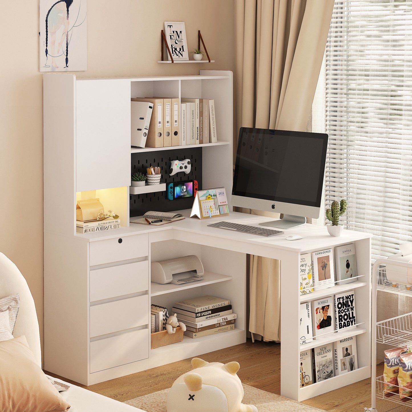 Cleo Modern White L Shaped Desk