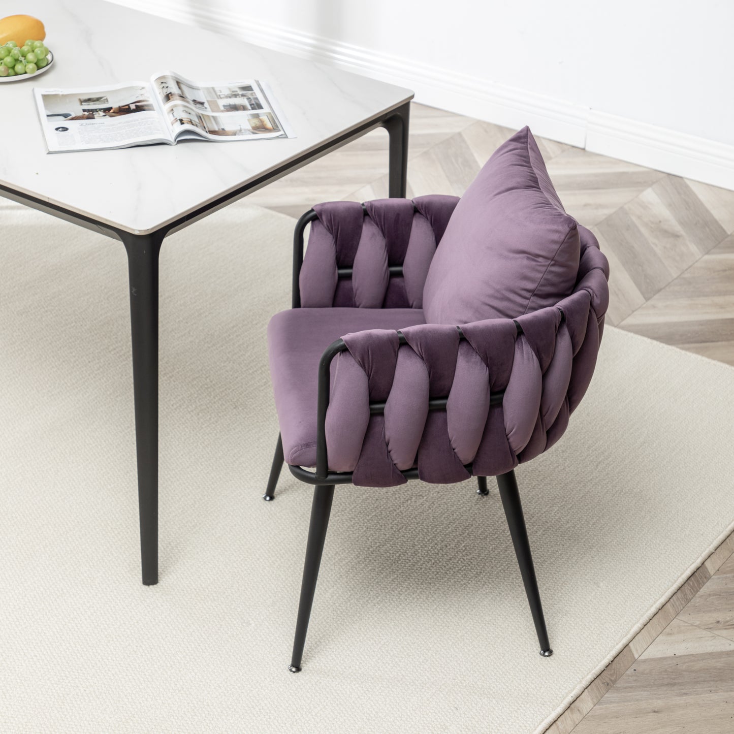 Marites Modern Velvet Weaving Dining Chairs Set