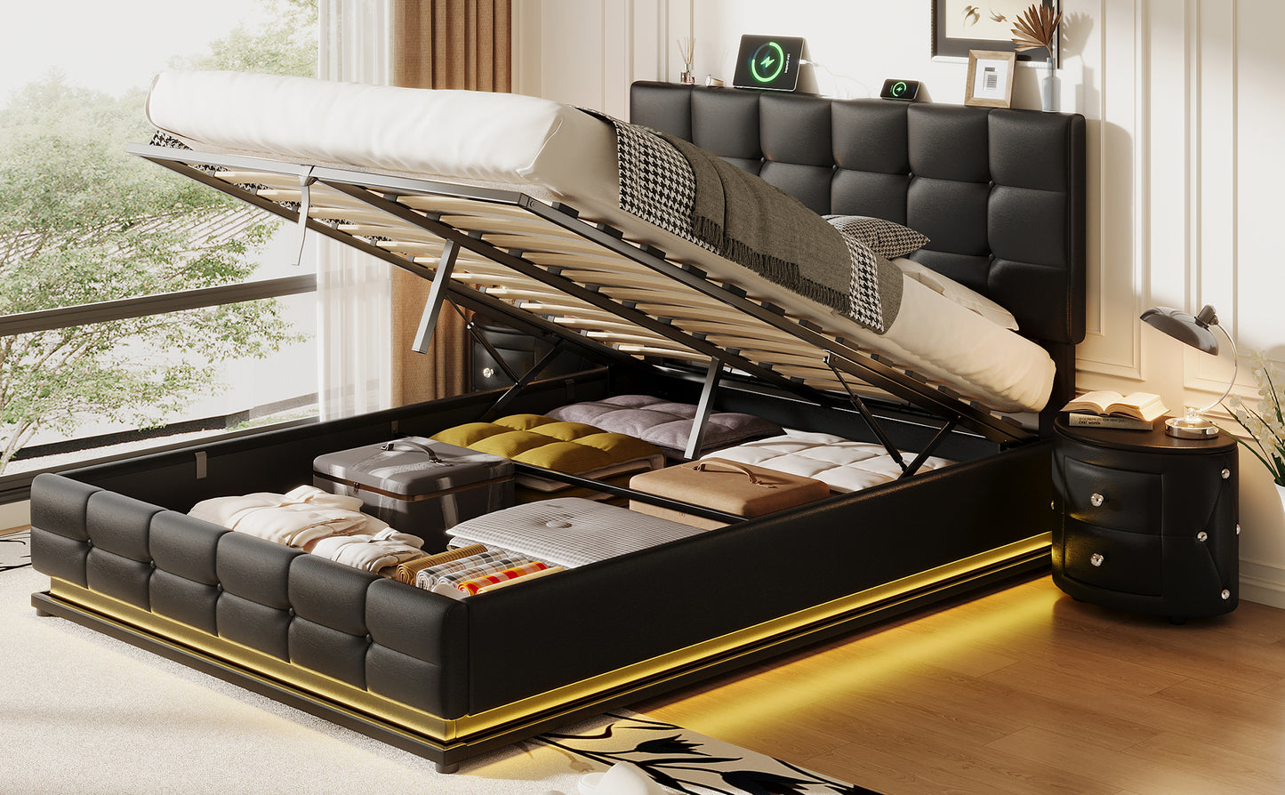 Napa Modern LED Storage Hydraulic Bedroom Set