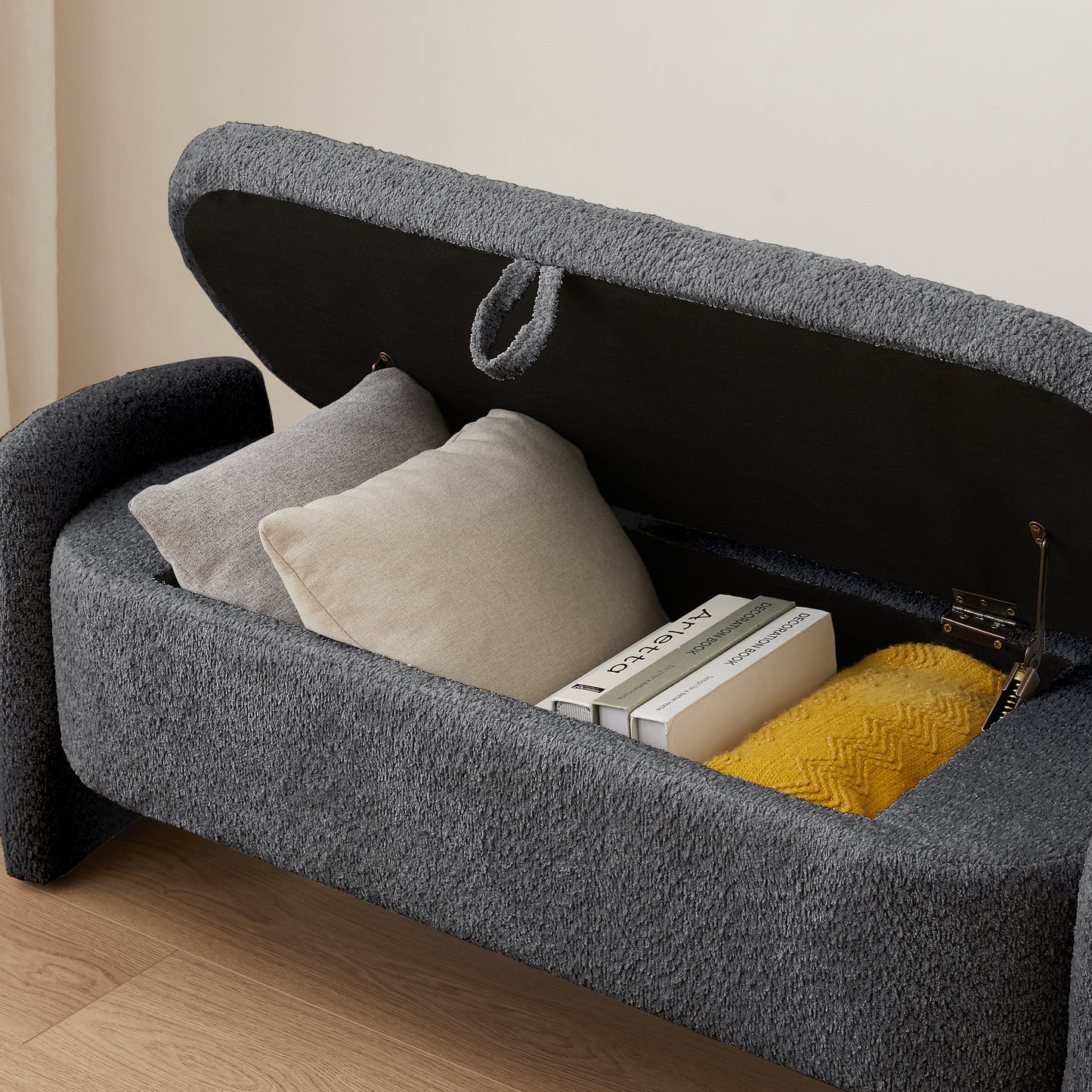 Kingsly Modern Oval Storage Fleece Ottoman
