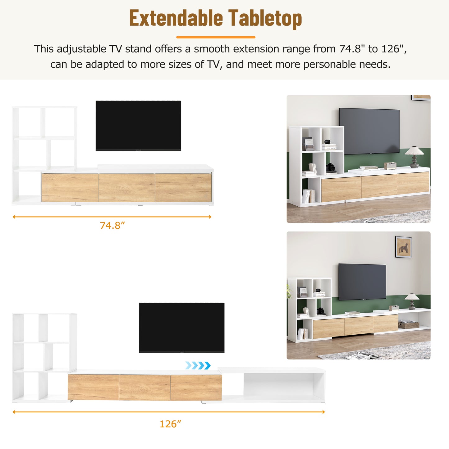 Amity Modern Extendable TV Stand Entertainment Center