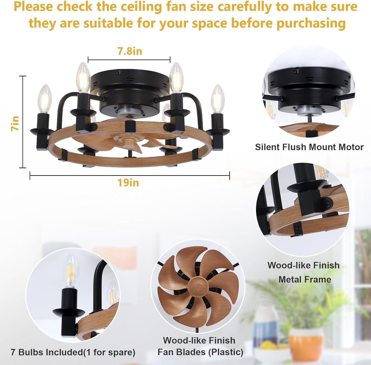 Warmsprings Modern Dimmable Ceiling Fan Light